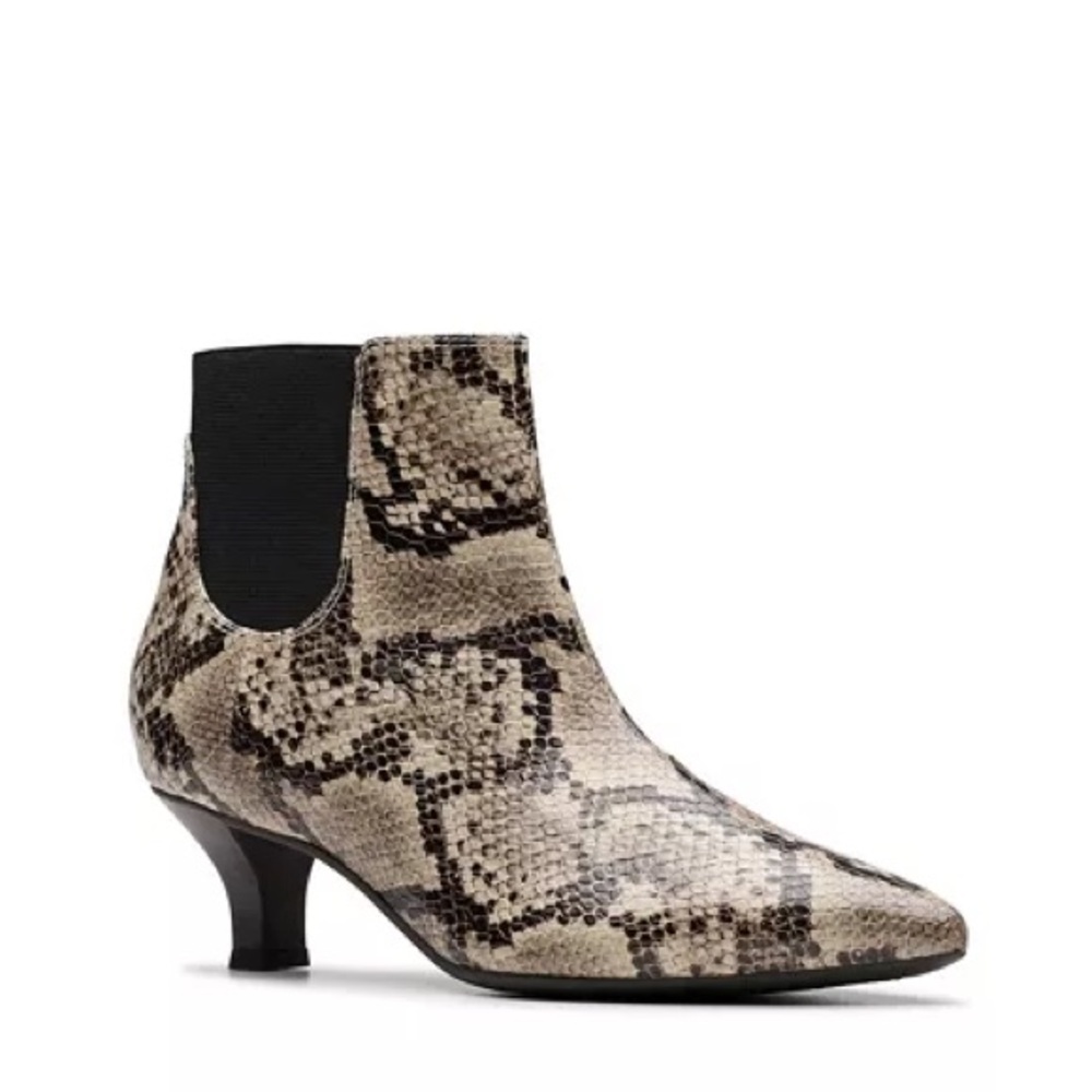 Clarks Snake Print Ankle Boots - Black and Cream